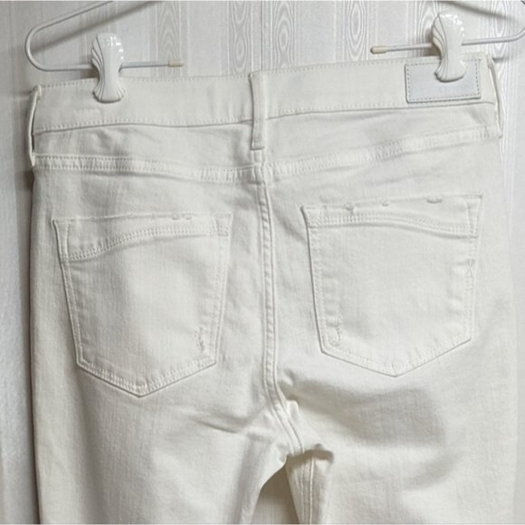 Express Jeans Women 2 Stretch Cropped Legging Mid-Rise Distressed White Denim - Picture 7 of 10